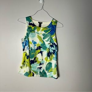 EUC Womens Ann Taylor Petite Small Sleeveless Top Shirt Blouse Blue Green White